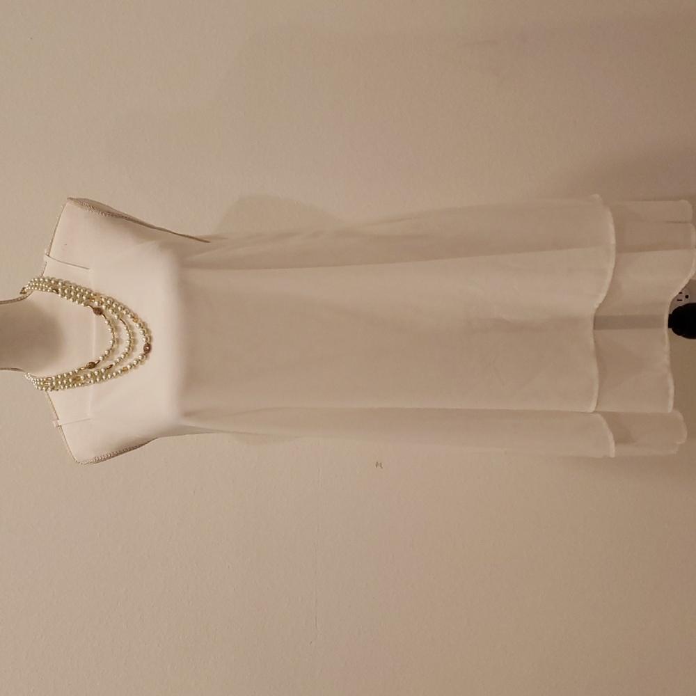 ELFIN Chiffon Dressy Tunic Blouse off white Seelvess, V-back Sized L